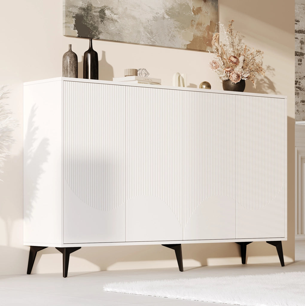 Credenza 160x35x100 cm con 4 ante e ripiani regolabili; bianco