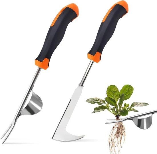 Due strumenti per rimozione erbacce a mano in acciaio inossidabile estensore di erbacce estensore di fiore di campo estensore di erbacce a mano estensore di radici attrezso per giardini con manico di manovra