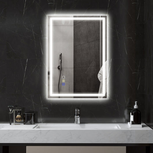 Specchio Bagno da Parete LED Antiappannamento 50x70 cm Speaker Bluetooth e Pulsanti Touch in Vetro Temperato