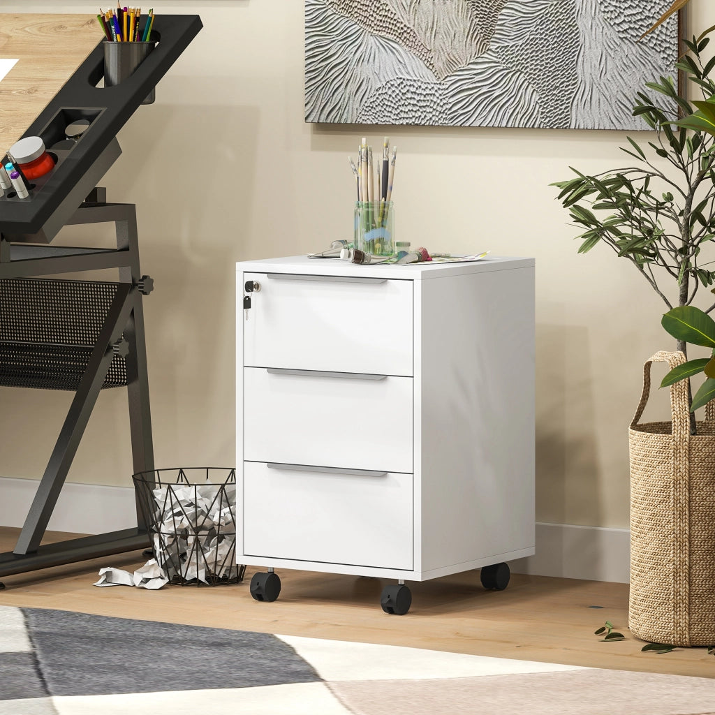 Scrivania a rotelle con 3 cassetti e serratura ¨C zephmum ¨C bianco 40x40x63.5 cm