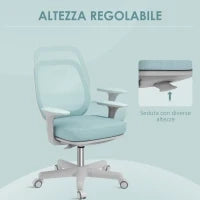 Sedia da Ufficio Ergonomica ad Altezza Regolabile con Schienale Traspirante, 55x48x82.5-94.5 cm, Verde Chiaro