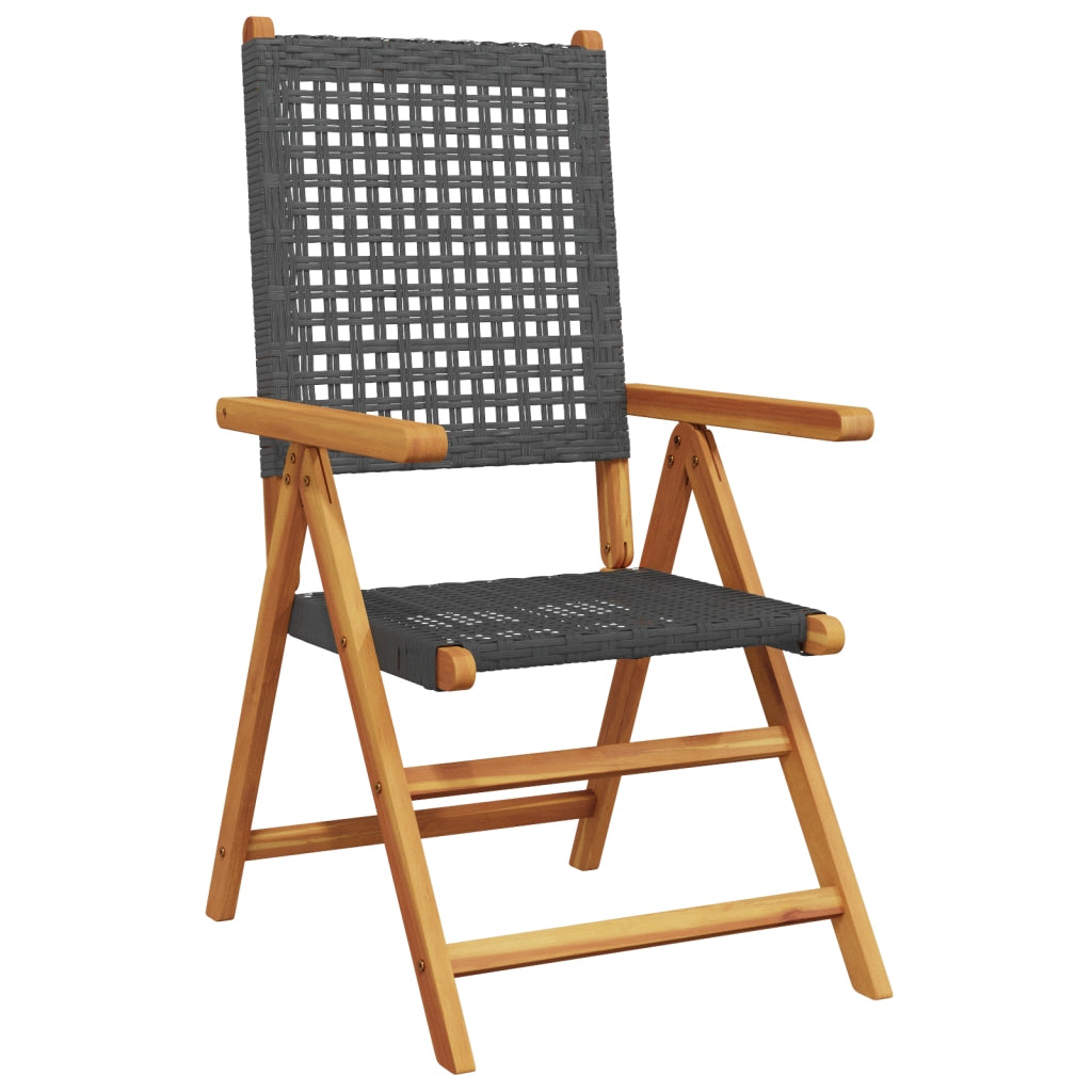 Set da Pranzo da Giardino da 7 Pezzi in Nero Legno Massello di Acacia e Polyrattan