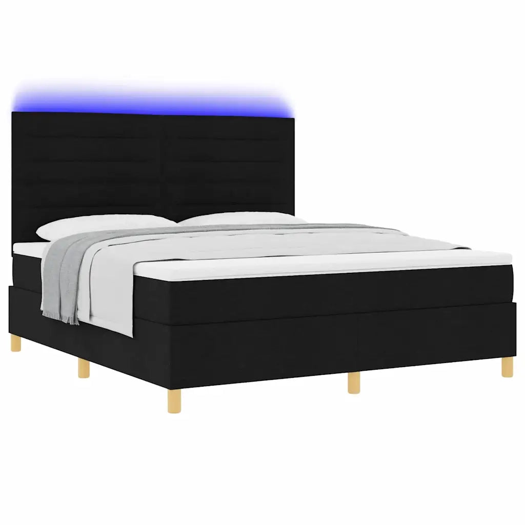 Letto a Sorgente LED con materasso Nero 180 x 200 cm Tessuto
