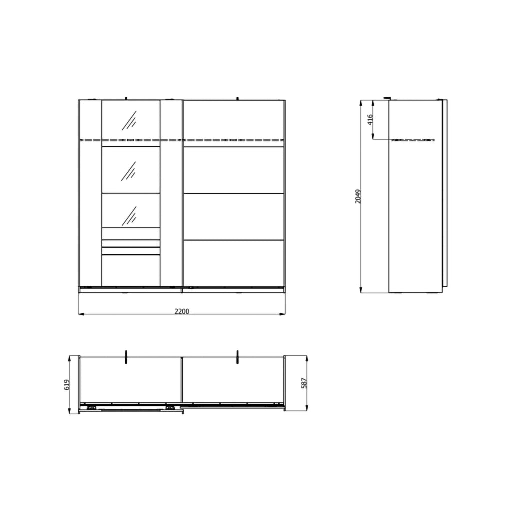 Armadio Camera da Letto Lalibe, Guardaroba 2 Ante 2 Ripiani, 220x205h cm Marrone Rovere Nodi