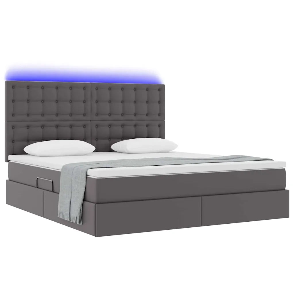 Letto con contenitore e LED Grigio 160 x 200 cm Pelle Sintetica