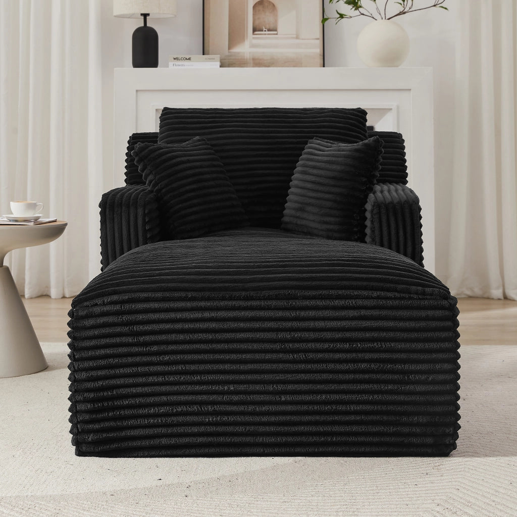 Chaise longue in corduroy nera, poltrona relax e divano letto salvaspazio per soggiorno e ufficio
