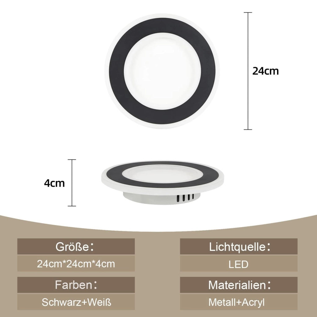 ZMH Lampada da soffitto a LED in bianco e nero da 24 cm per soggiorno e corridoio