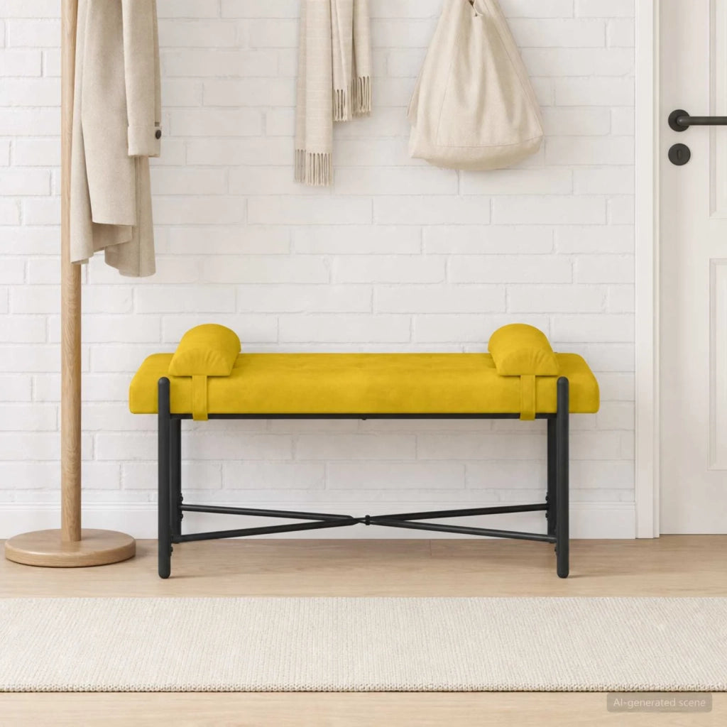 Panchina con bottoni e cuscini Giallo 110 x 40 x 46 cm Velluto 42038392