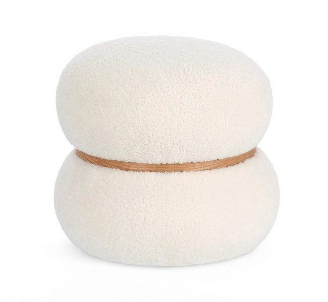 Pouf Ø 43x40 cm Cozy Japandi in Tessuto Bianco