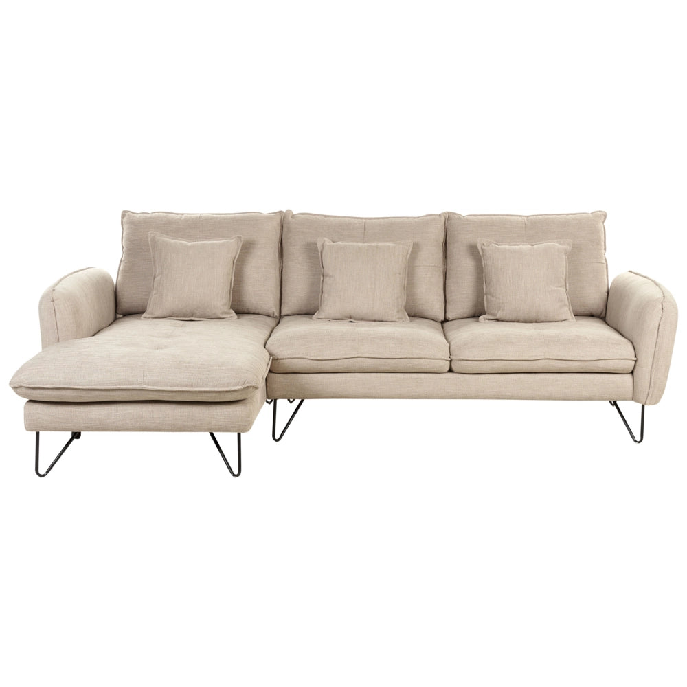 Divano 3 posti angolare rivestito in tessuto beige lato destro regolabile stile moderno design classico