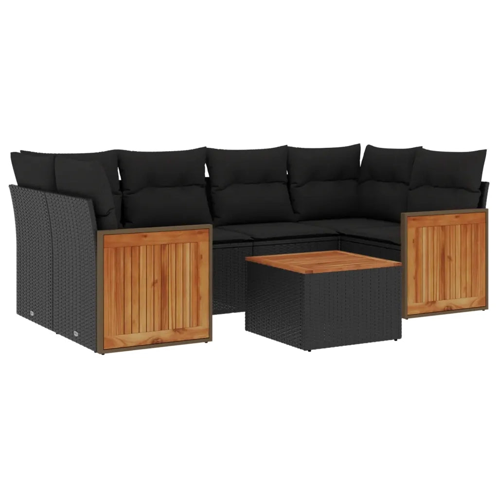 Set Divani da Giardino con Cuscini 7pz Nero Polyrattan 3227476