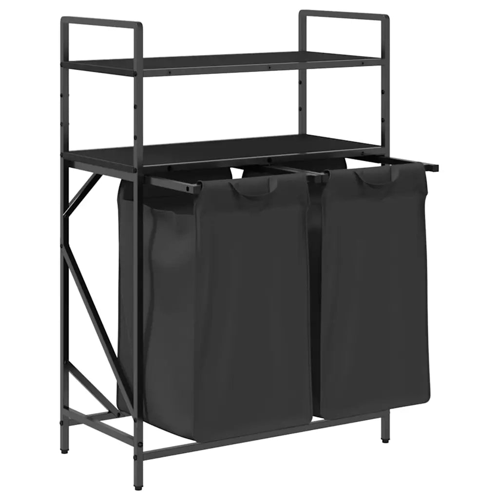 Cesto della Biancheria 2 Scomparti con Ripiani Rovere Nero CFW6738663