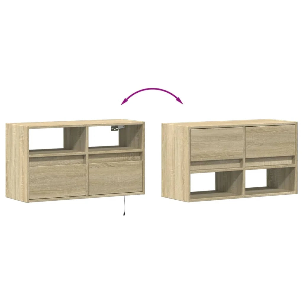 Mobile TV multimediale mensola TV credenza mobile TV sala da pranzo soggiorno parete attrezzata per camera da letto con luci LED rovere Sonoma 80 x 31 x 45 cm marrone 02_0028028