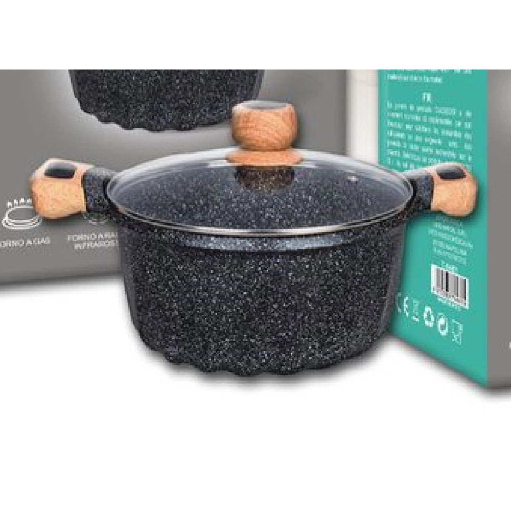 Trade Shop - Pentola Tegame Per Zuppa Rivestito Granito Con Coperchio 20cm Antiaderente T-9481 -