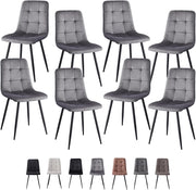 GrandCA HOME Set di 8 Sedie da Pranzo con Seduta Imbottita in Velluto, Sedie da Cucina Moderne con Gambe in Metallo, Grigio-HL