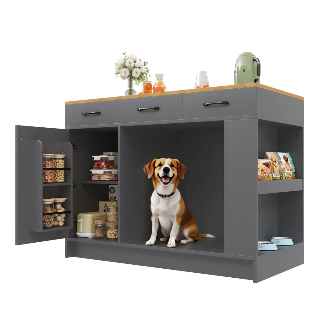 Isola cucina grigio naturale con area per animali e 3 cassetti