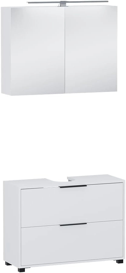 Set di mobili da bagno Alina, Bianco, 80 cm, composto da mobile sottolavabo, specchiera e colonna alta