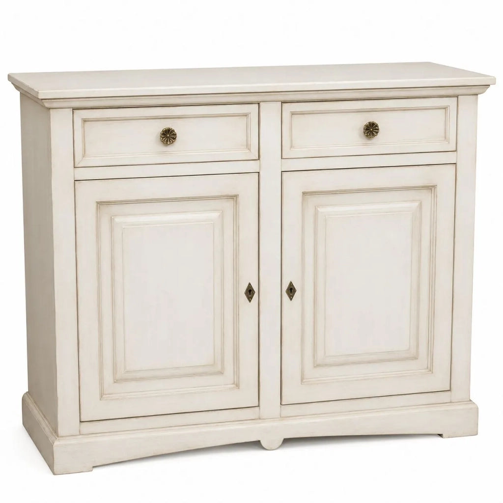 Credenza shabby 2 ante legno bianco anticato 117x46x96 - Mobili 2G