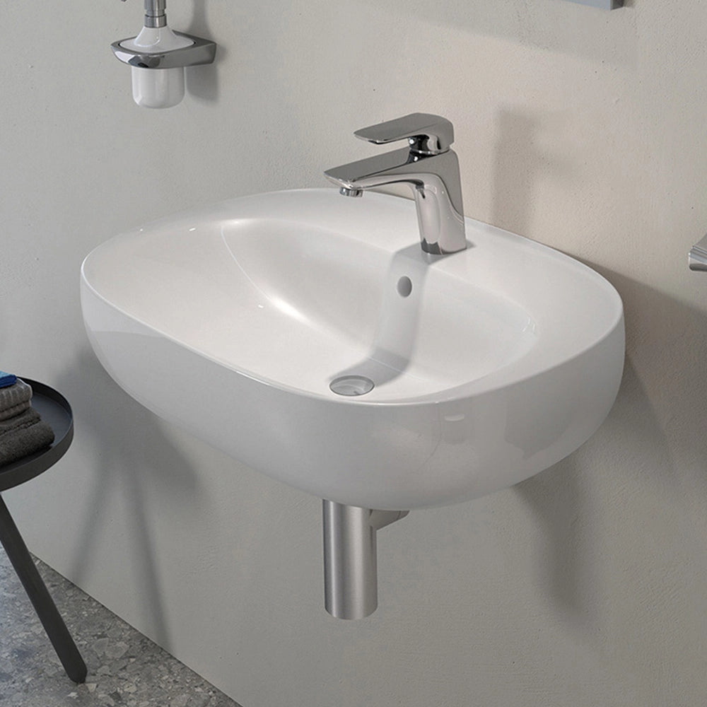 Lavabo ovale 50 cm sospeso bianco in ceramica Rak Illusion
