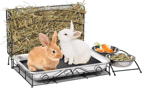 Hooivoeder 3 in 1 con gabbia per gatti e toilette per piccoli animali - cavi, hamster, conigli
