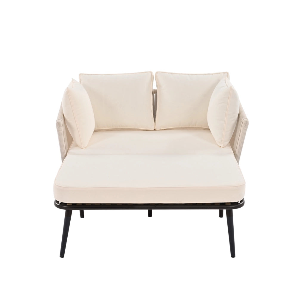 Lettino prendisole da esterno con cuscino da 10 cm; poliestere beige