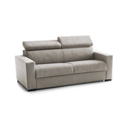 Divano fisso Aggius, Divano a 2 posti Large, Made in Italy, SofÒ  Soggiorno, in tessuto imbottito, con poggiatesta regolabili e Braccioli slim, cm 200x95h85, Tortora
