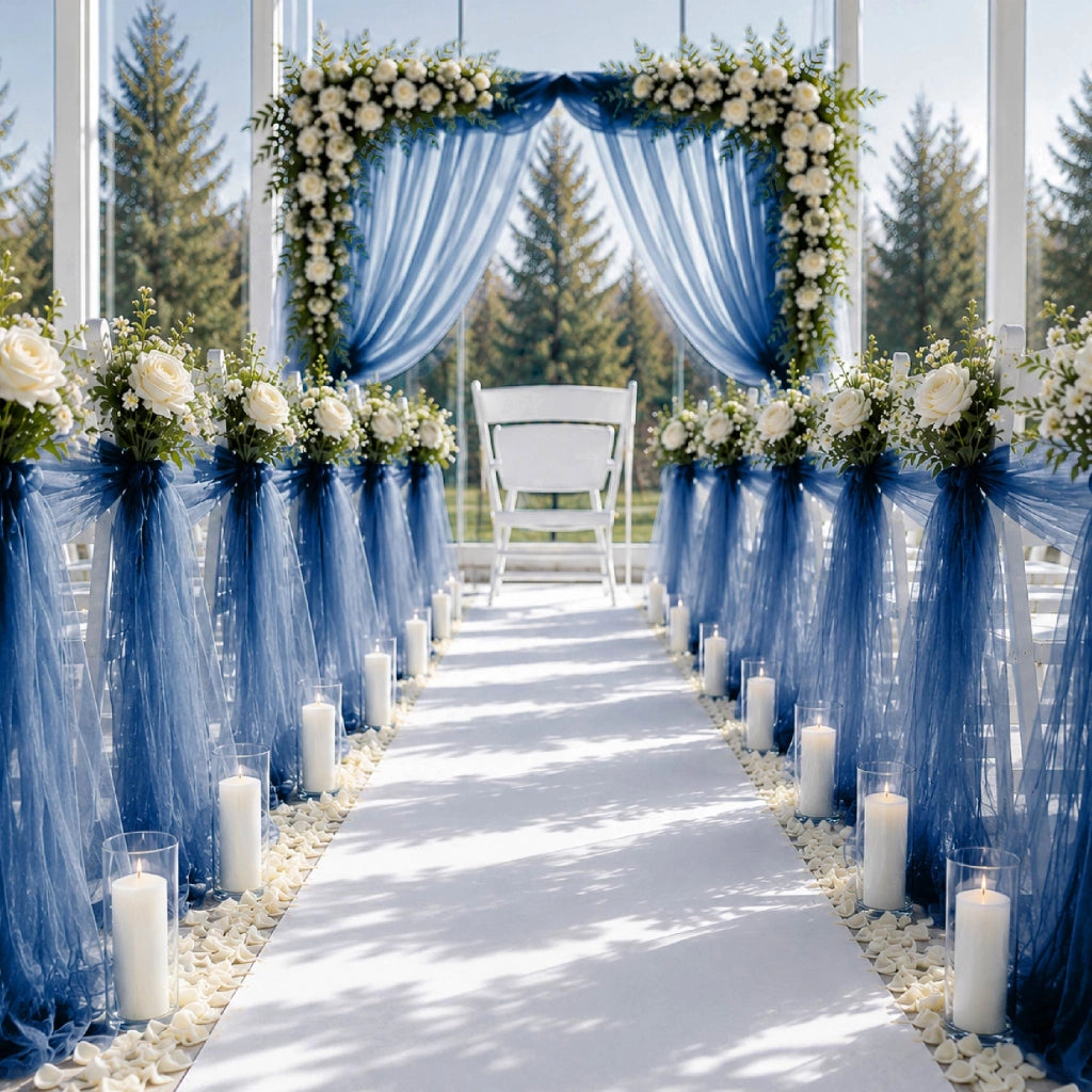 Rotolo Tulle Limoges 30 Metri x 1,5 Metri per Decorazioni Matrimonio, Feste, Fiocchi, Allestimenti e Bomboniere Blu