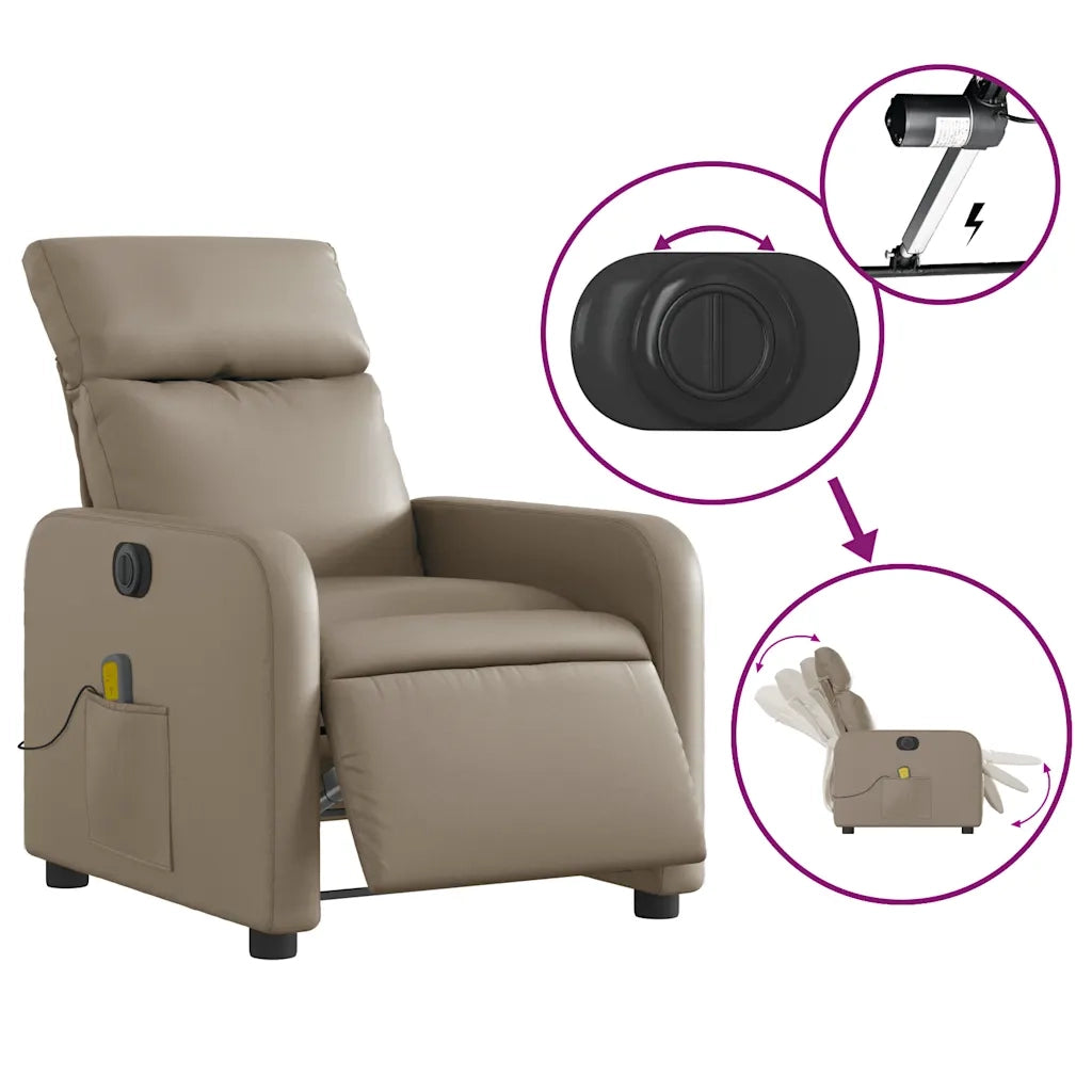Divano Sedia-Poltrona Reclinabile Massaggio Elettrica Cappuccino Similpelle 262838