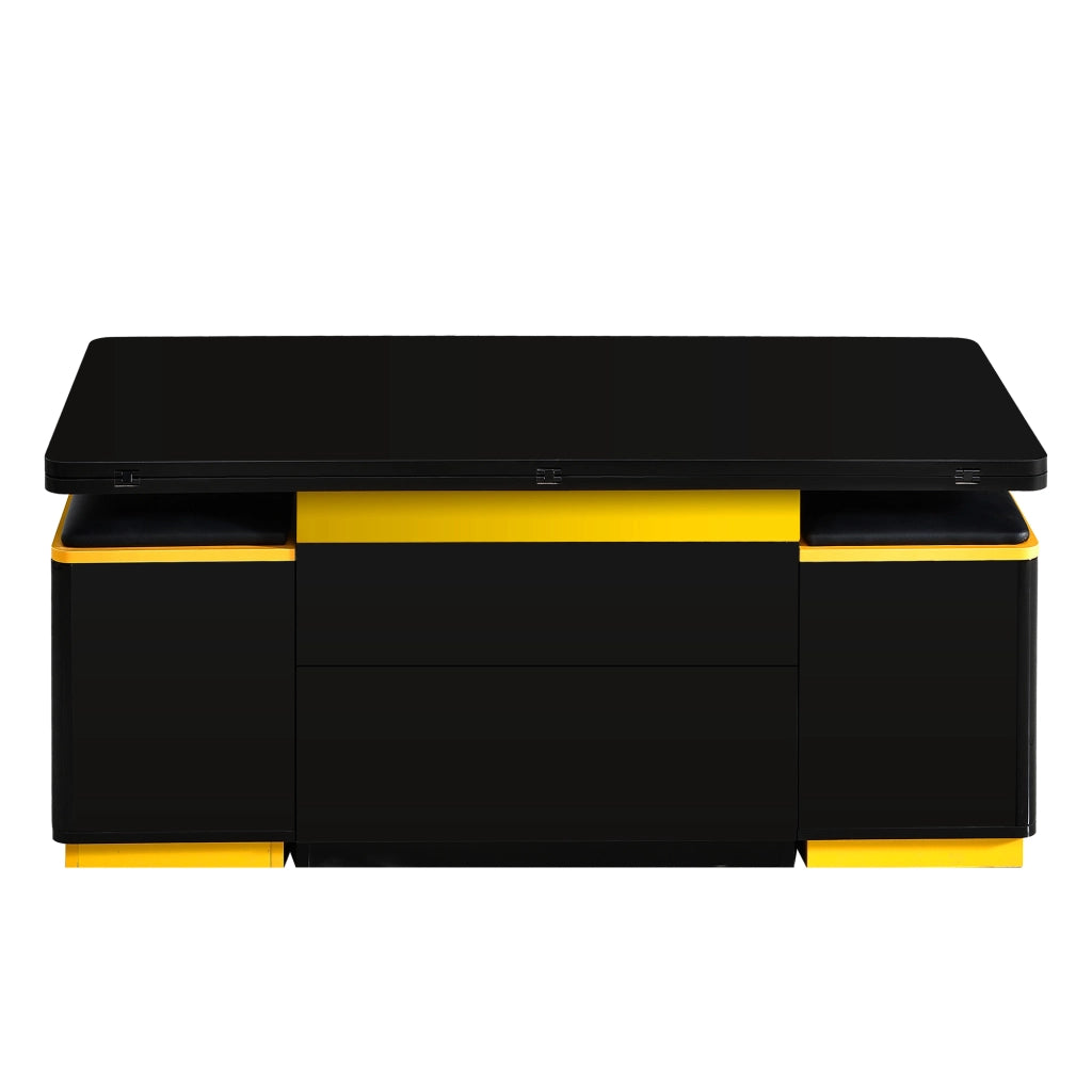 TAVOLINO Alzabile e ribaltabile 100x50x43 cm Nero e Giallo Set con 4 sgabelli