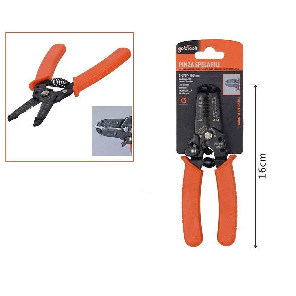Trade Shop - Pinza Spelafili Crimpatrice Misure 0.6 2.6 Mm Manico Isolante Spellacavi 91569 -