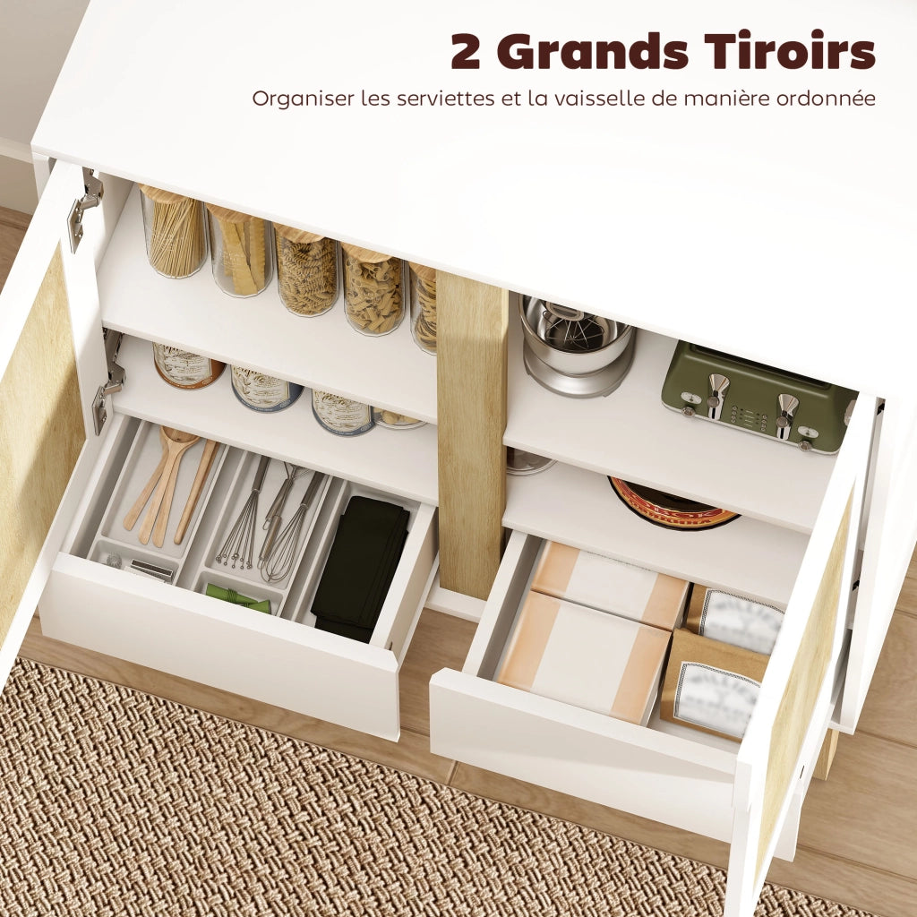 Credenza con 2 ante, 2 cassetti e ripiano regolabile ¨C zephmum ¨C 80x40x86 bianco e rovere