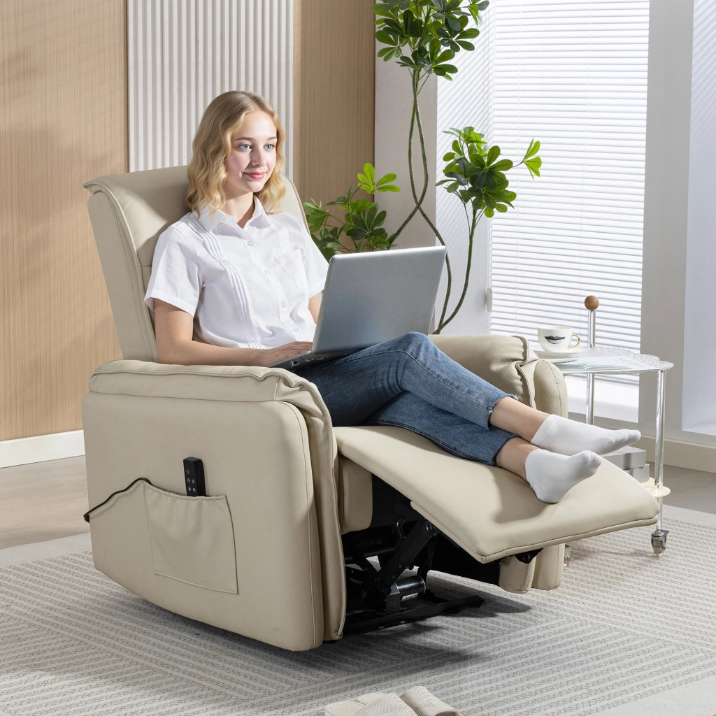Poltrona Massaggiante Elettrica con Poggiapiedi ¨C Zephmum ¨C Similpelle Beige