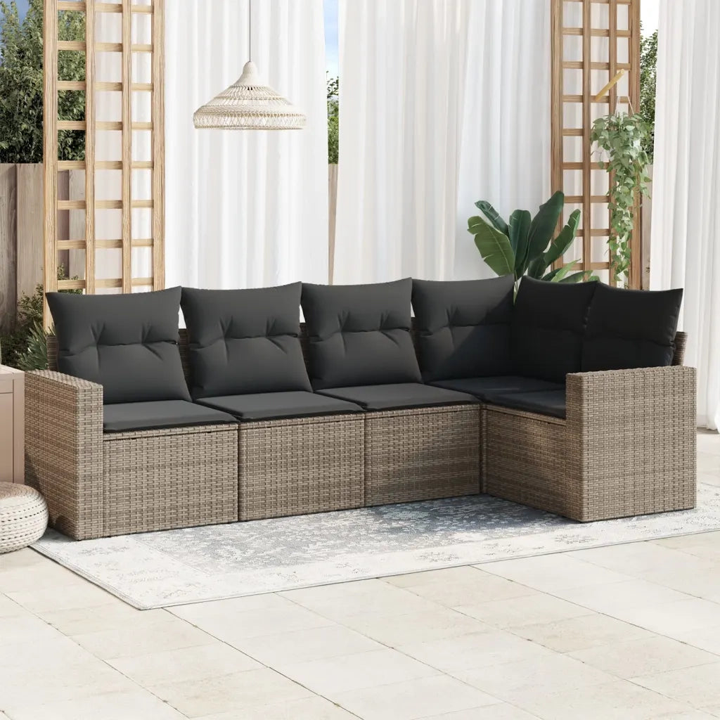 Set Divano da Giardino 5 pz | Set Salotto da Giardino con Cuscini Grigio in Polyrattan