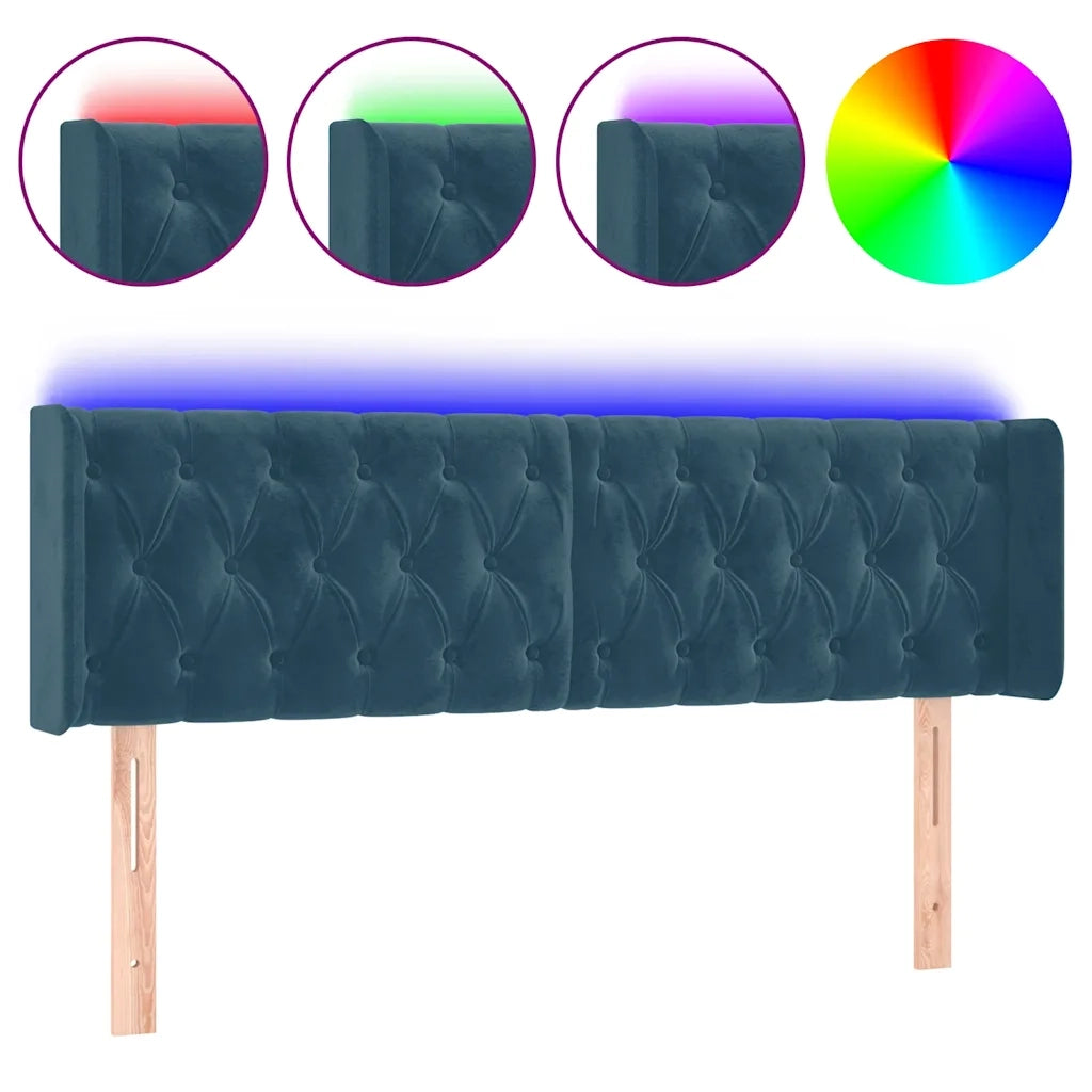 Testiera a LED Blu Scuro 163x16x78/88 cm in Velluto