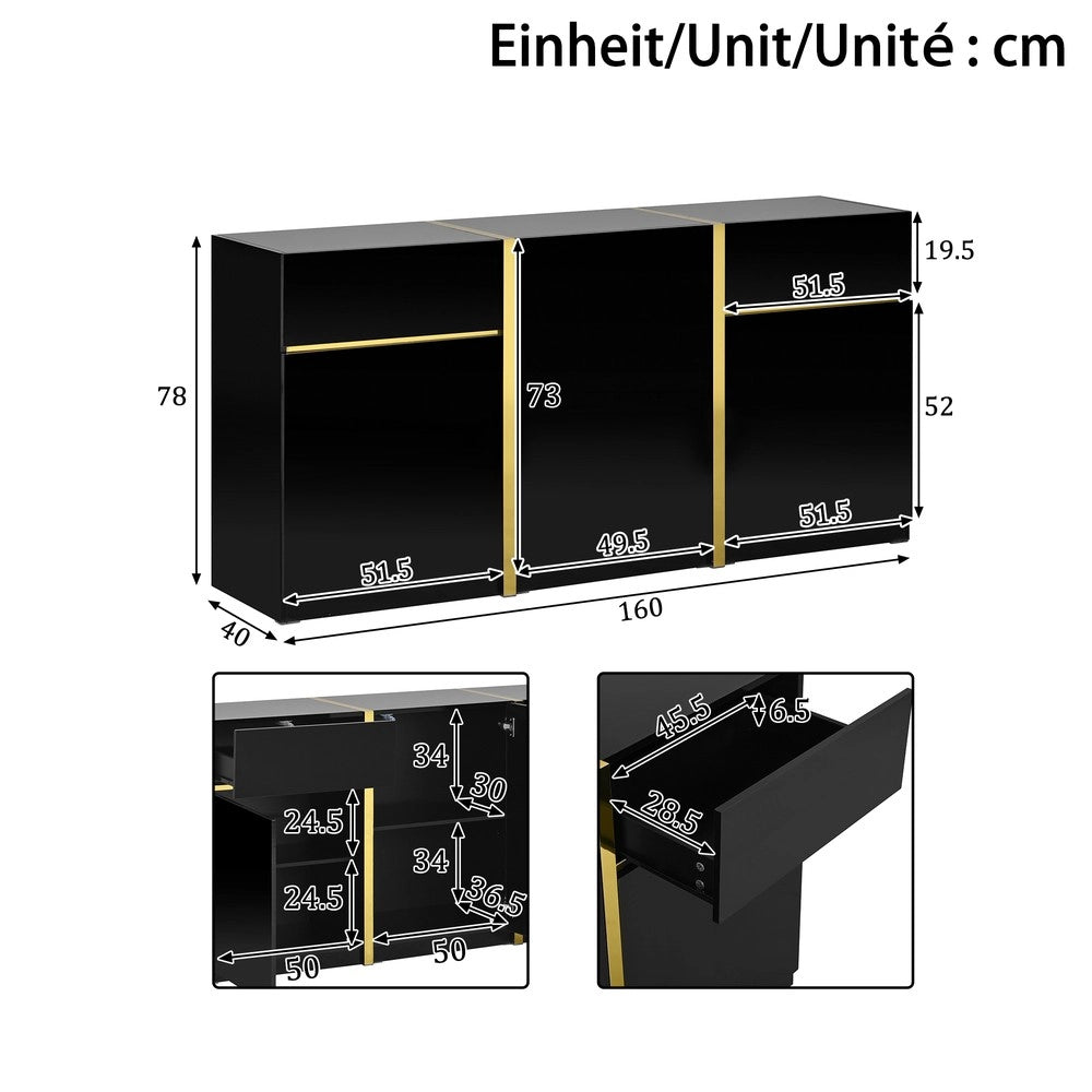 Credenza Moderna ¨C MINIMAL ¨C Bianco Lucido, 3 Ante e 2 Cassetti, Soggiorno e Ingresso