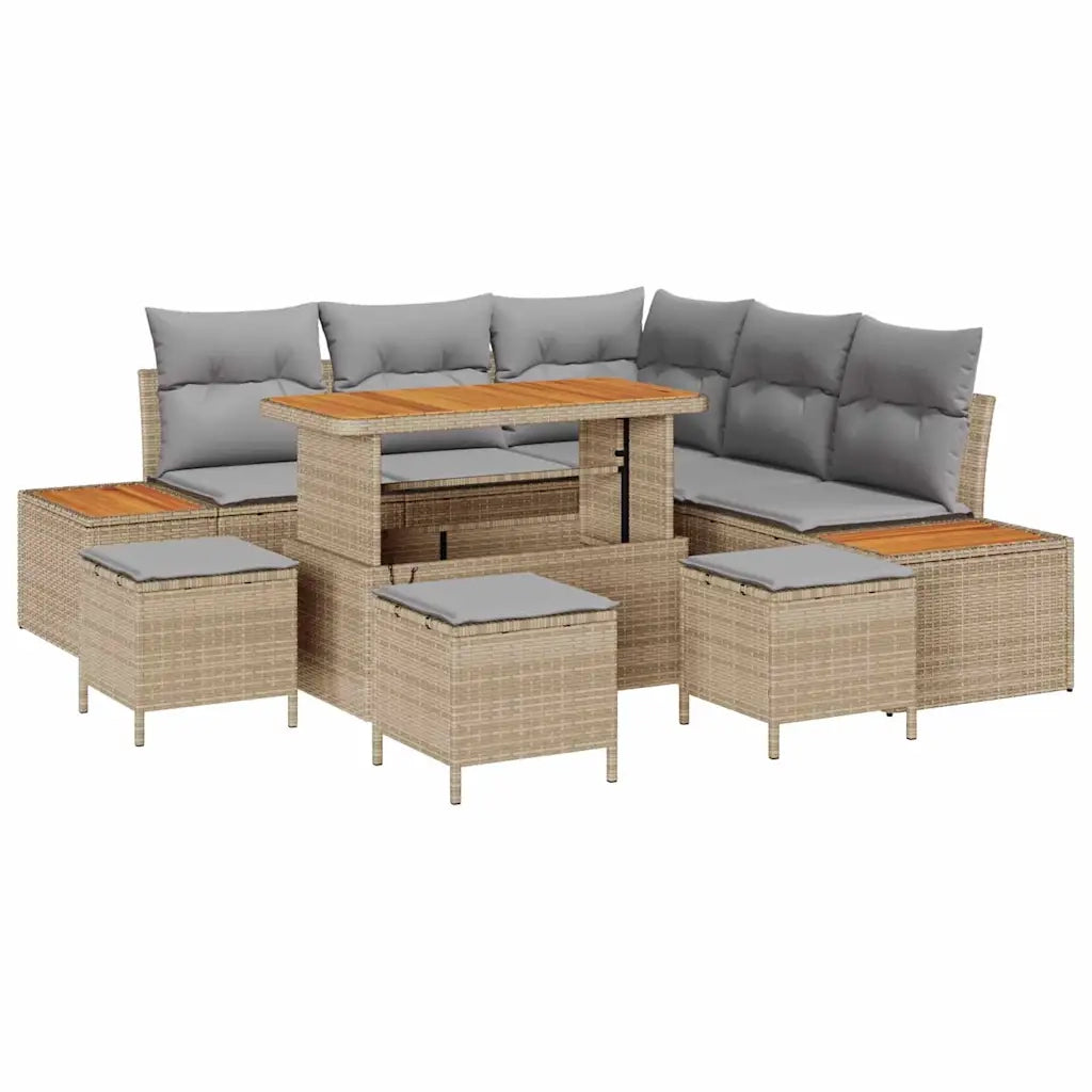 Set Divano da Giardino 9 pcs Beige polyrattan