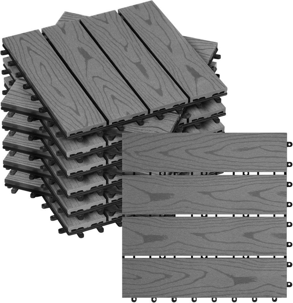 GTF002hco Piastrelle per Pavimenti da Esterno Balcone/Giardino/Terrazza Pavimentazione ad Incastro in WPC, Legno Composito (11 Pannelli / 1 m²) Caffè