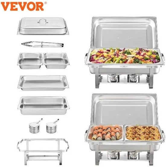 Piatto di servizio per buffet - Set di 2 piatti - 8 L di capacità - Acciaio inossidabile - Catering - Piatto di servizio per cibi caldi