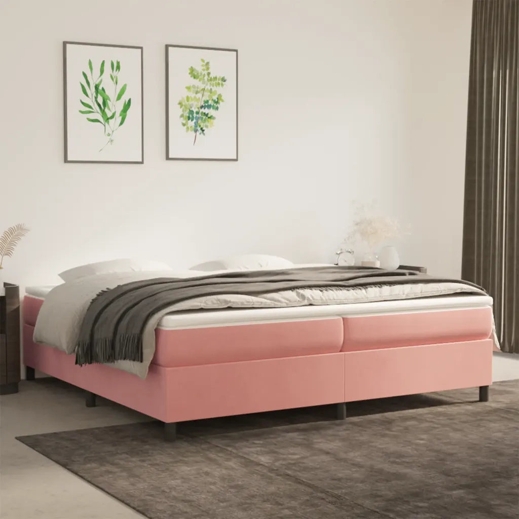 Struttura Letto a Rete a Molle-Giroletto Rosa 200x200 cm in Velluto 132614