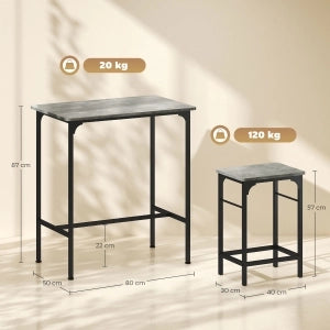 TAVOLO BAR Set da 3 pezzi 80x50x87 cm Grigio Acciaio