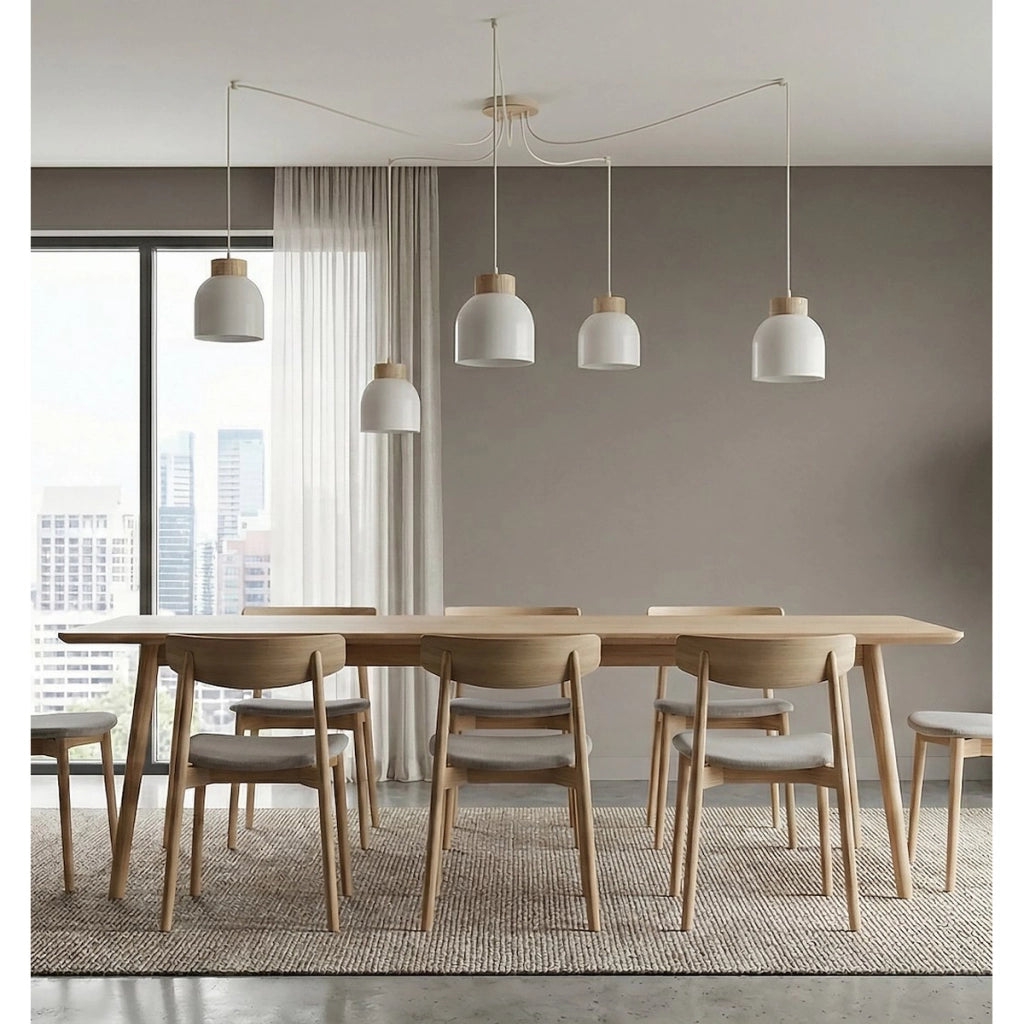 Lampada a sospensione KRU in acciaio bianco opaco e legno