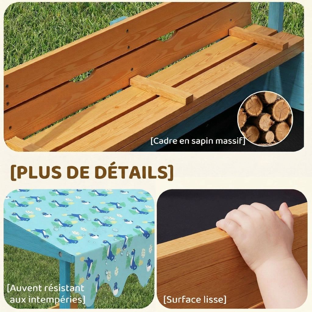 Sabbiera in legno con coperchio ¨C Xylo ¨C sedile pieghevole con stampa fenicotteri blu
