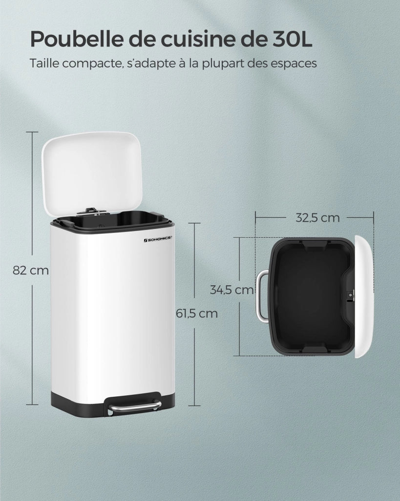 Pattumiera a pedale in acciaio inox bianco da 30 litri 12_0007212