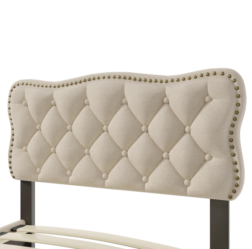 Letto imbottito 90x200 cm beige scuro con 2 cassetti e testiera regolabile
