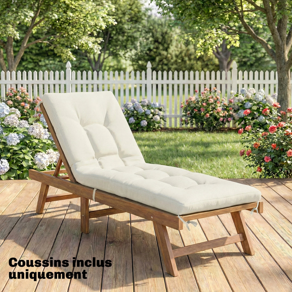 Cuscino per Chaise Longue in Memory Foam con Bretelle e Protezione UV50+ ¨C Zephmum ¨C Beige 198x65x13cm