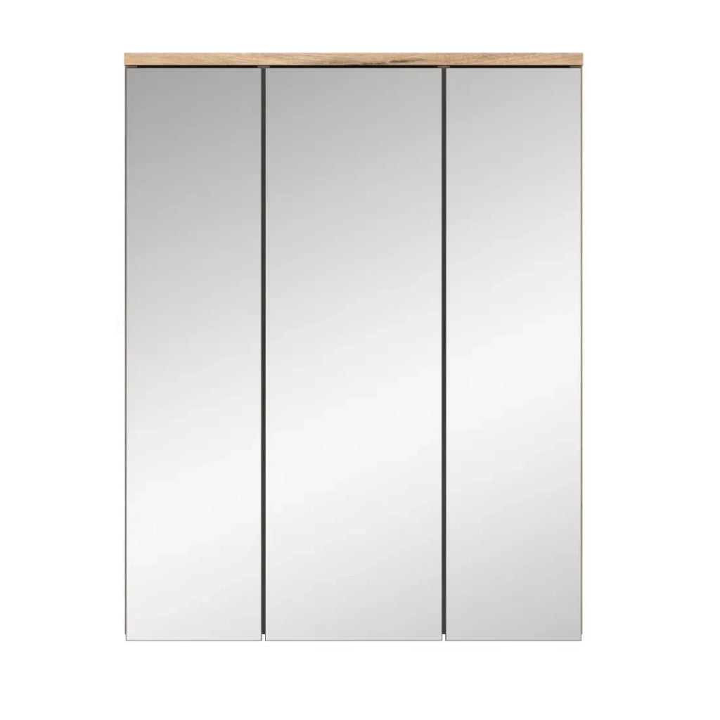 Set bagno SELMA grigio antracite e rovere chiaro - mobile sotto lavabo, colonna, armadio specchio LED, 2 mezze colonne