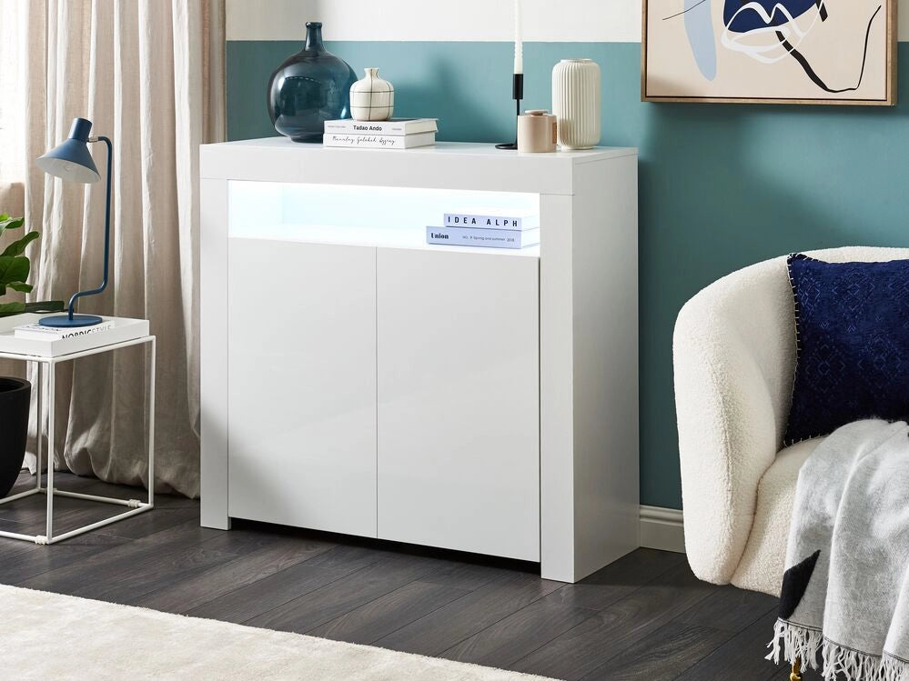 Credenza a 2 ante in mdf bianco truciolare 4 ripiani con illuminazione a led armadio di stoccaggio opaco