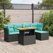 Set Divano da Giardino 6 pz con Cuscini Nero in Polyrattan