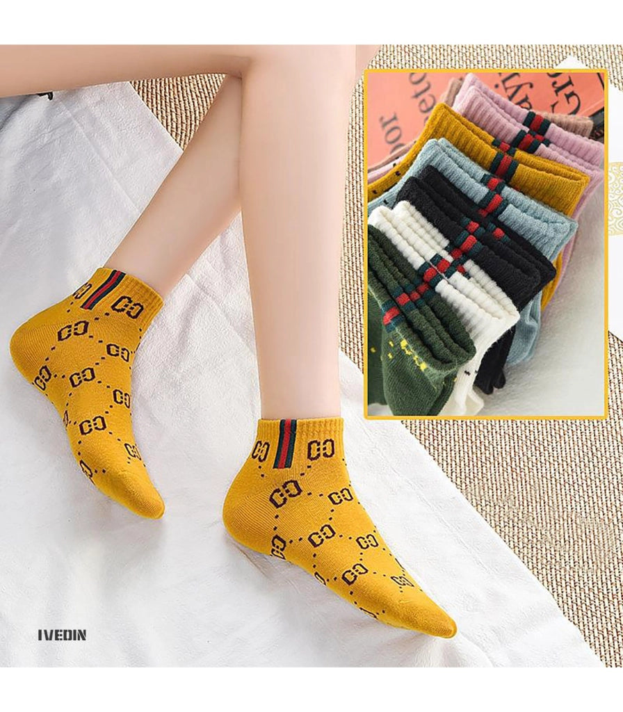 Calzini Bassi in Cotone per Donna e Bambina | Stile Universitario con Motivo Catenine Ricamate | Taglia Unica 34–40 EU