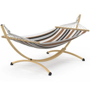 IDMarket - Amaca XL con struttura in metallo effetto legno e tessuto a righe nero, bianco e color cioccolato